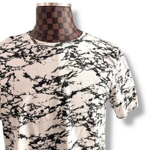 Brooklyn Cloth Mens Marble Print T-Shirt Size Large White Black Cotton Tee